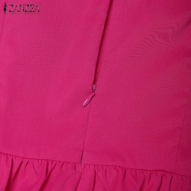 ZANZEA Damen Sommer V-Ausschnitt Kurzarm Lässiges Langes Kleid