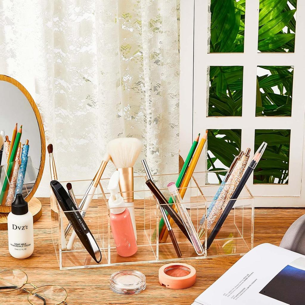 Yulejo 8 Slot Clear Acrylic Pen Holder Makeup Brushes Organizer Holder Eyebrow Pen Container Bathroom Storage Square Cube Deep Organizer Countertop
