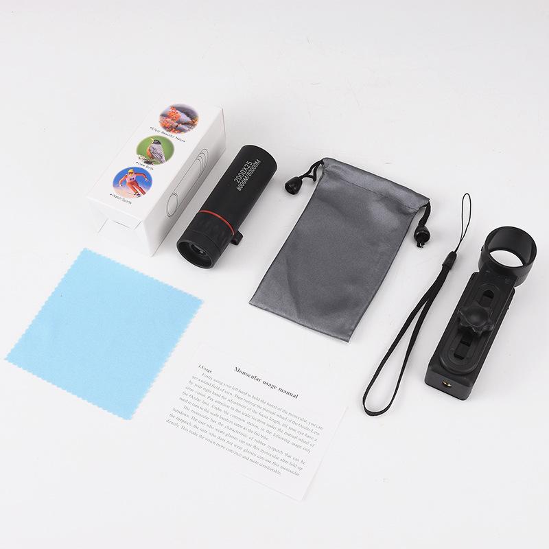High-Magnification HD Monocular with Night Vision for Mobile Phone Bird Watching, Portable and Phone-Compatible for Outdoor Photography