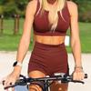 Girls' Summer  U-neck Vest Shorts Casual Sports Suit Sexy Yoga Suit Two-piece Set