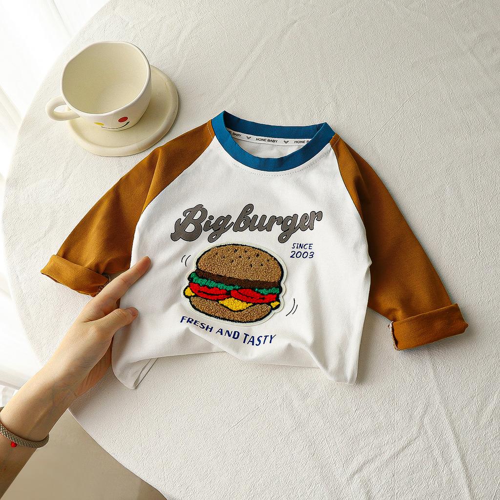 Spring and Autumn Patchwork Top for Children's Clothing Boys' T-shirt Long Sleeve Bottom Shirt for Children