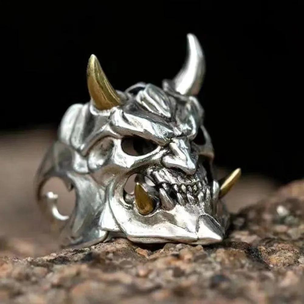 Retro  Creative Trend Halloween Mask Skull Ring Men's Personalized Punk Hip Hop Rock Street Niche Finger Ring Accessories