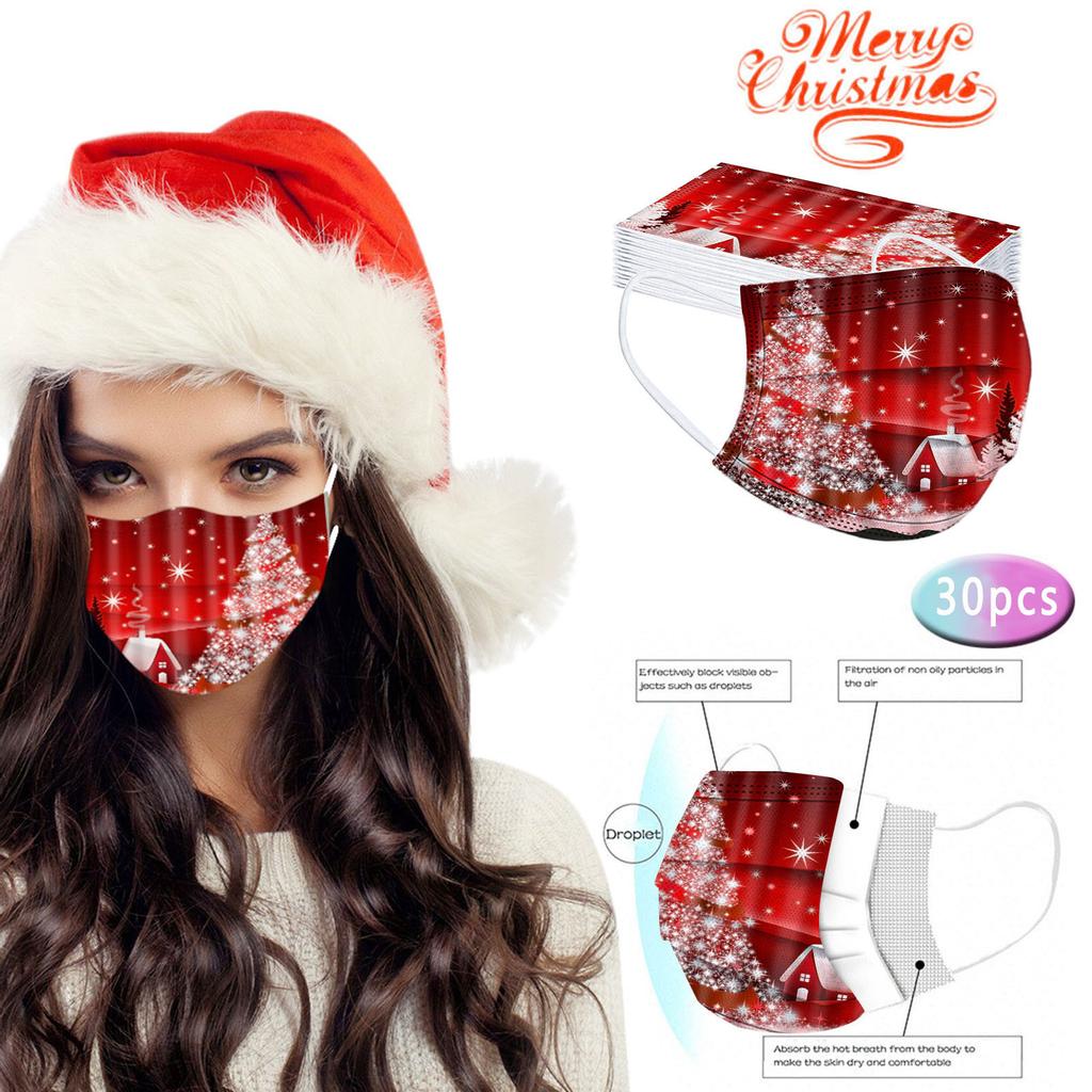 30PC Christmas Print for Face Mask Disposable Earloop Mask