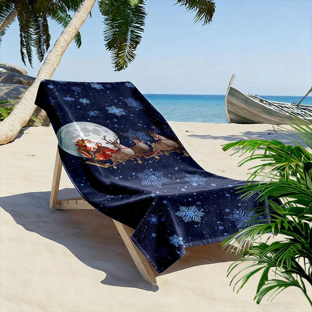 Magical wintry sleigh ride Print beach towel, quick drying, suitable for travel, outdoor sports, jogging, the beach and swimming, gift