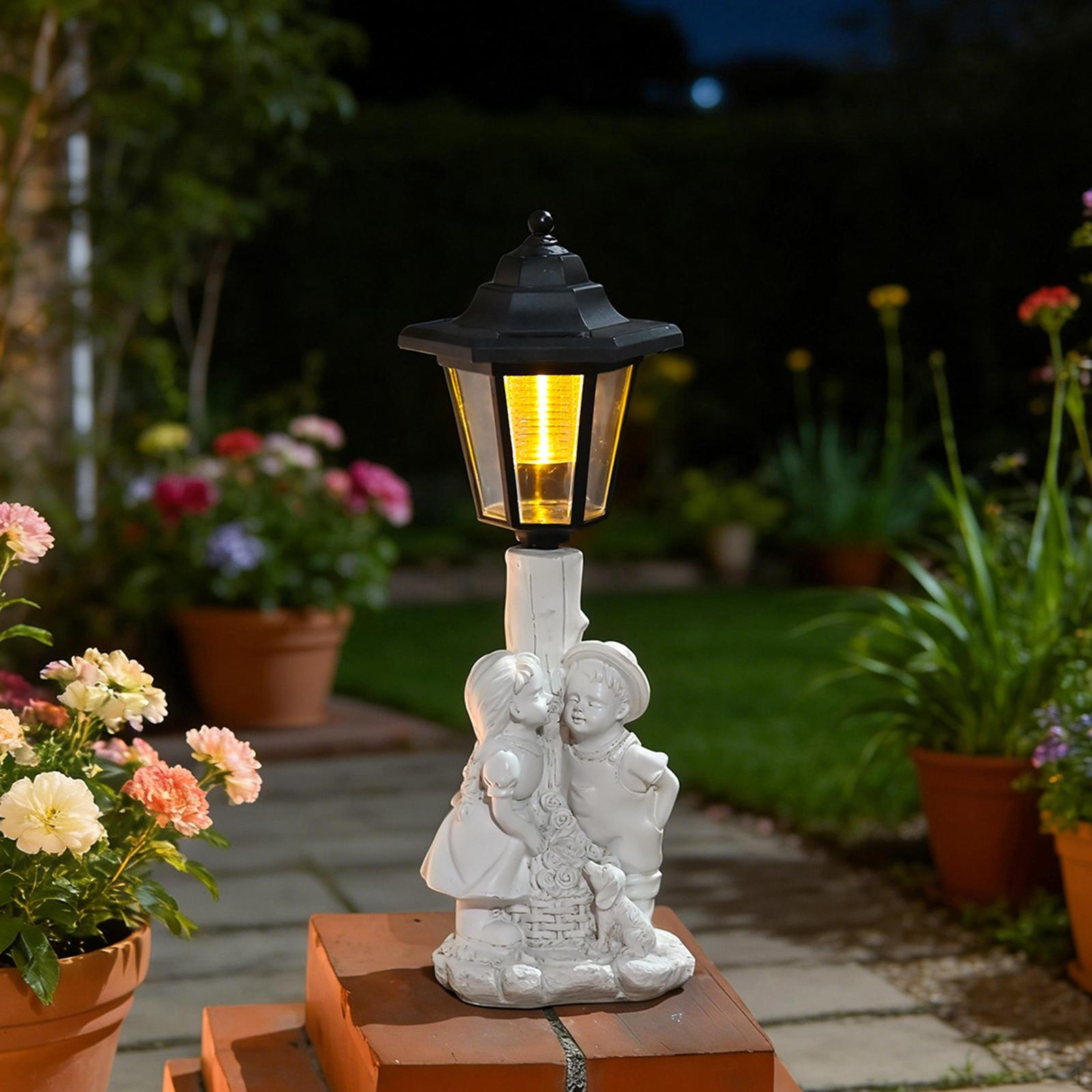Garden Boy Girl Statue Solar Light Resin Sculpture Gift Unique Durability Figurine Lamp Outdoor