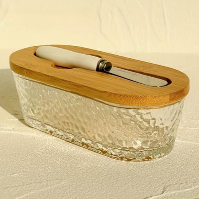 [Glass Butter Dish] Glass Butter Dish with Sealed Lid | Suitable for Countertop and Refrigerator Door Storage - Butter Tray with Lid for Fridge