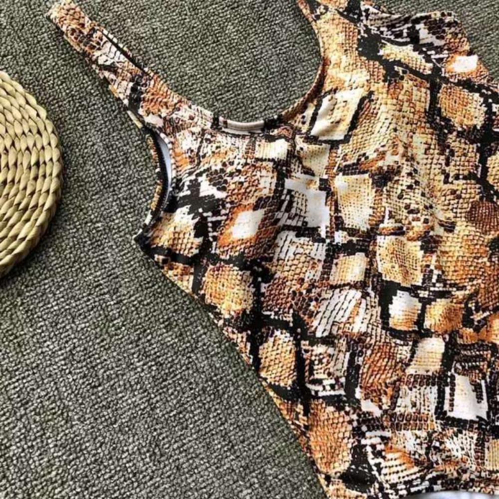 Swimwear Women's Snakeskin Tight-fitting One-piece Printed Sexy European and American Swimsuit