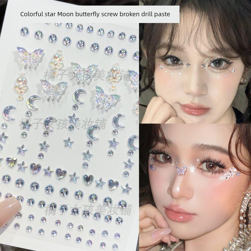 Music Festival Makeup Face Pasters Butterfly Ornament Star Moon Stick-on Crystals Concert Face Sticker Ornament Ornament Rhinestone Bright Diamond