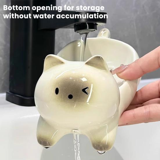 Ceramic Soap Dish with Automatic Drainage Cute Design Animal Shape