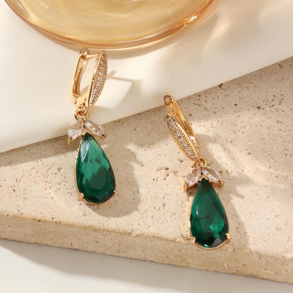 1 Pair Delicate Drop-shaped Leaves Dangle Earrings for Women Cubic Zirconia Jewelry Wedding Party Accessories