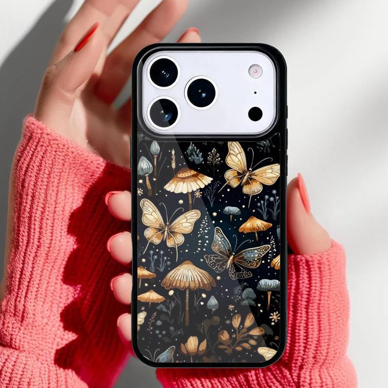 Beautiful Mushroom And Butterfly Phone Case for iPhone 17 16 15 14 13 Pro Max Back Cover for 12 11 Pro Coque
