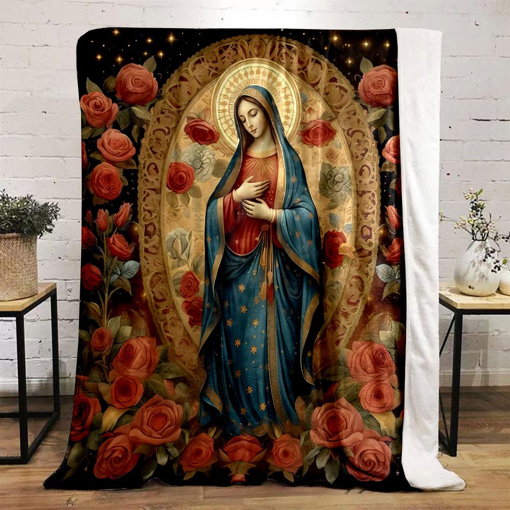 Unsere Liebe Frau von Guadalupe Rosen Decke Bedruckte Decke für Wohnzimmer Bett Sofa Mittagspause Weiche Gemütliche Decke für Freundesfest Geschenk