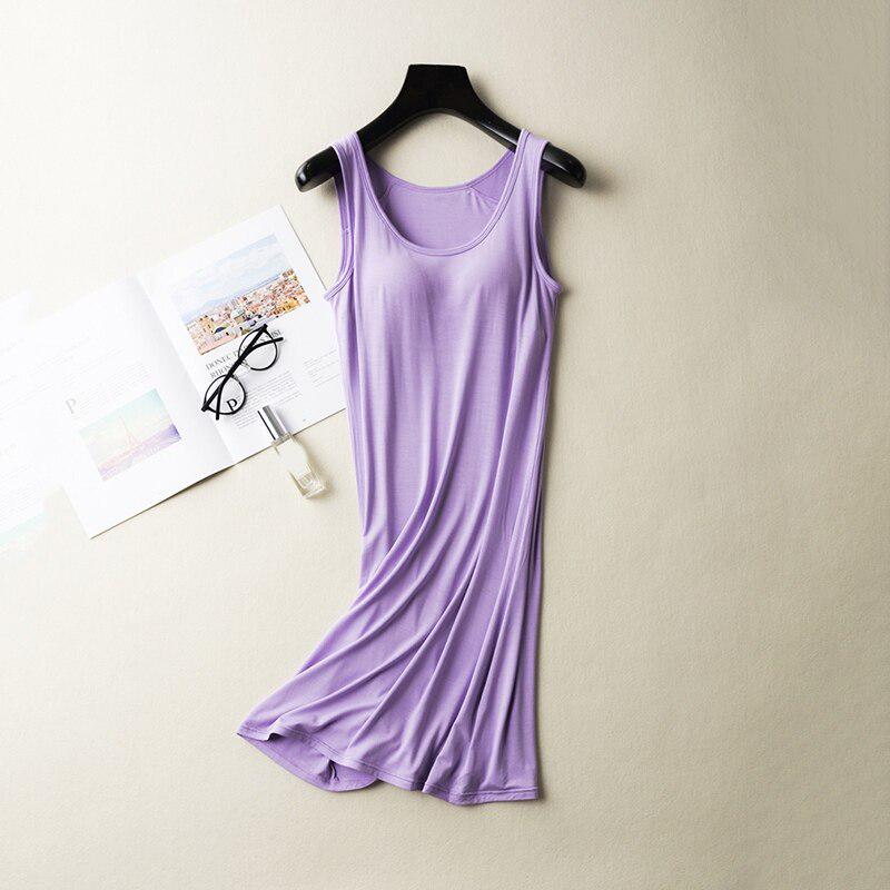 Women Comfort Sleeveless Pajamas Vest Nightdress Summer Nightdress With Chest Pad