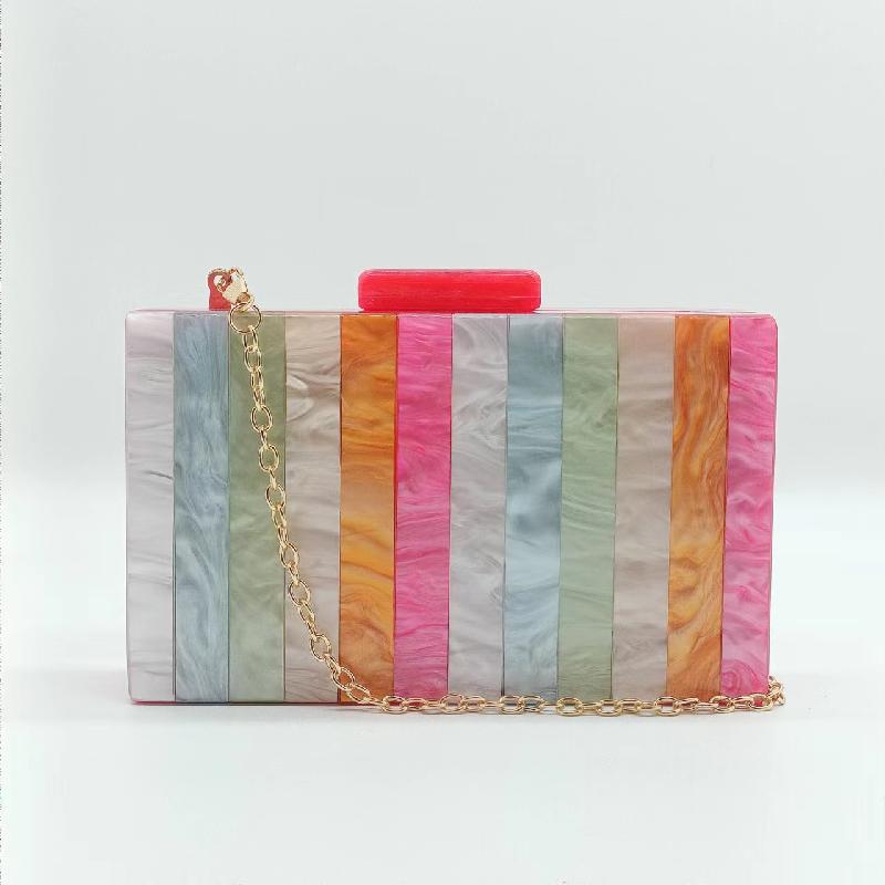 

Evening Bag Crossbody Fashion Patchwork Chain Summer Beach Clutch Shoulder Acrylic Luxury Designer Original Bags Women s Wallets 18x11x4.5cm