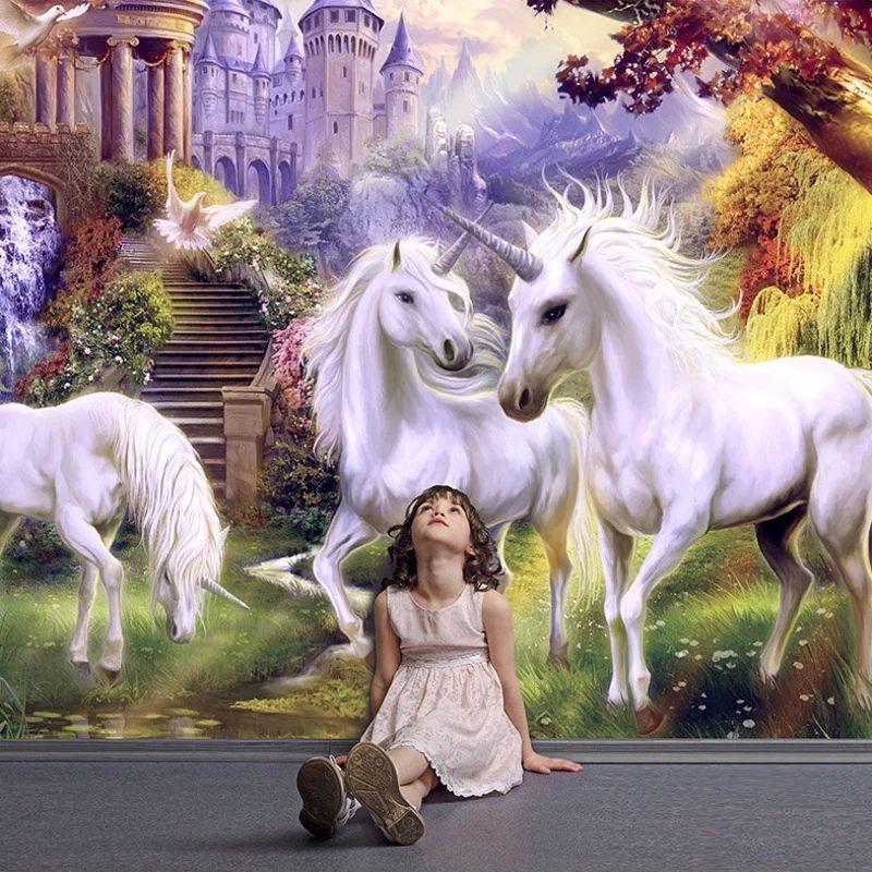 Tapestry of fantastic unicorns on the castle wall 75x100