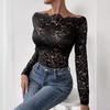 Scallop Neck Edge One-Line Collar Strapless Single-Layered Lace Slim T-Shirt Long Sleeve Tops Versatile Closet Essential Fashion Items Shirt