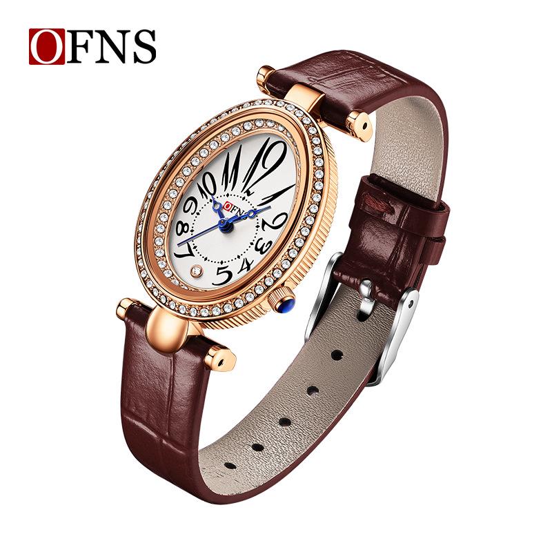 OFNS Women s Vintage Oval Luxury Quartz Watch, Waterproof, Inlaid with Diamonds, Retro French Style