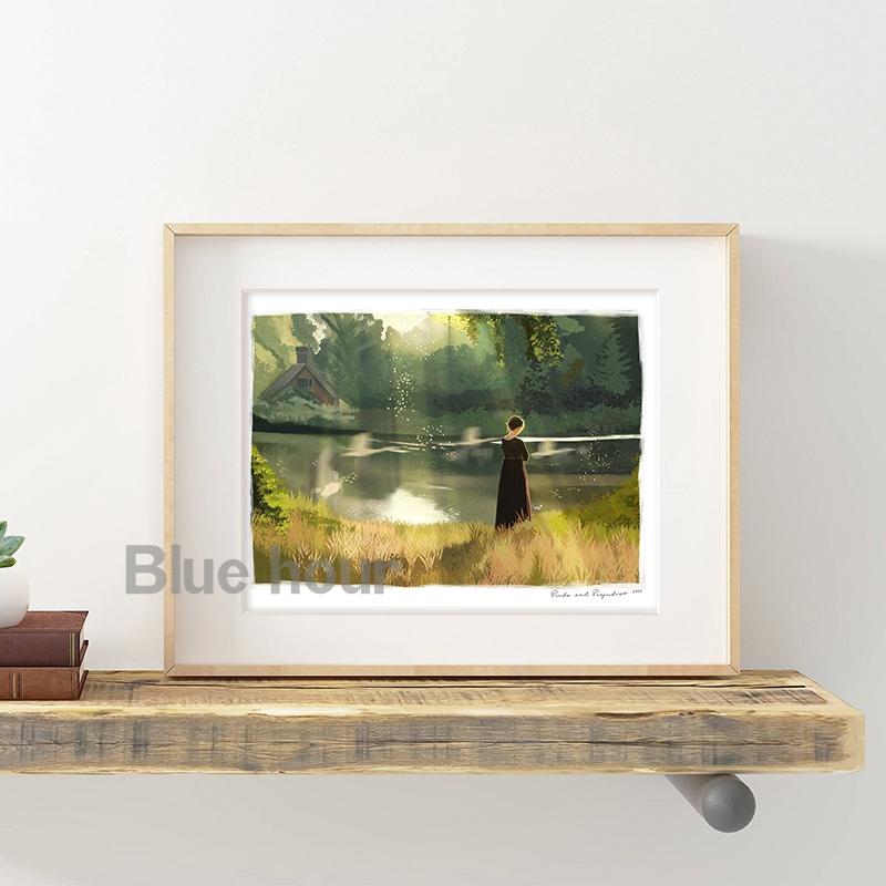 Jane Austen Pride and Prejudice Watercolor Painting Canvas Poster Book Lovers Art Gift Bookshelf Decoration Romantics Prints