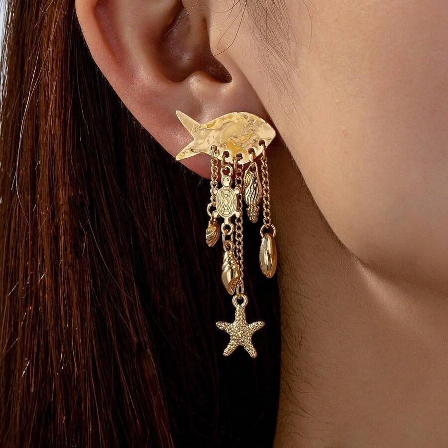 Fashion Stainless Steel Ocean Series Conch Shell Fish Earrings Earrings Stud Earrings Gold Plated