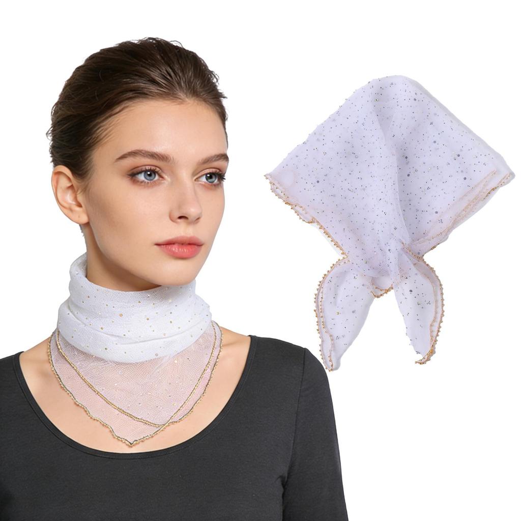 80cm Glitter Rhinestone Square Scarf, Sparkly Mesh Head Wrap for Women