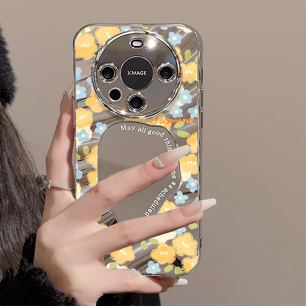 Mirror Phone Case for iPhone 16 11 13 14 for 16 Pro 12 13 15 16 Pro Max for Samsung A15 A16 A35 A55 Cute Cloud Flower Puppy Electroplated Phone Case