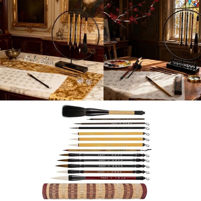 13Pieces Bamboos Calligraphy Brush Art Set Ideal for Chinese Japanese Calligraphy Hand Lettering and Creative Projects