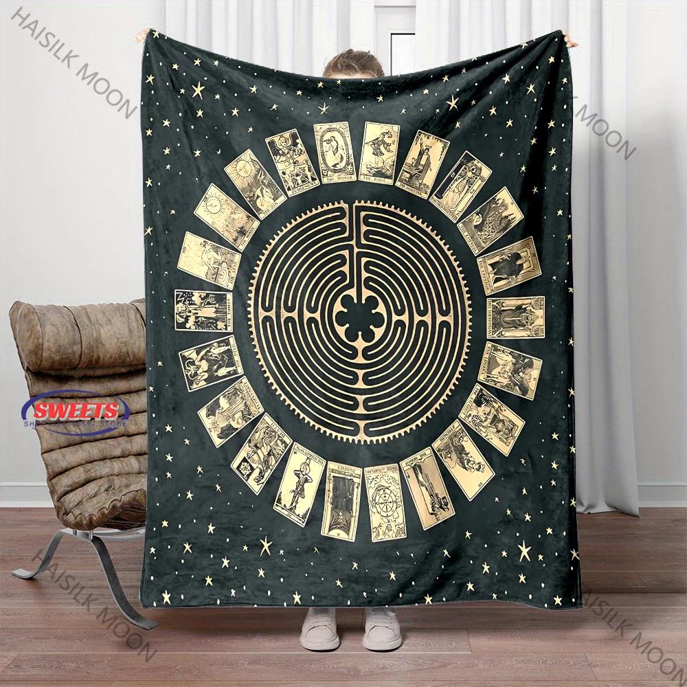 12 Zodiac Card Printed Blanket - Super Soft Bedding Divination Tarot Pattern Lightweight Home Four Season Throw & Shawl Blanket