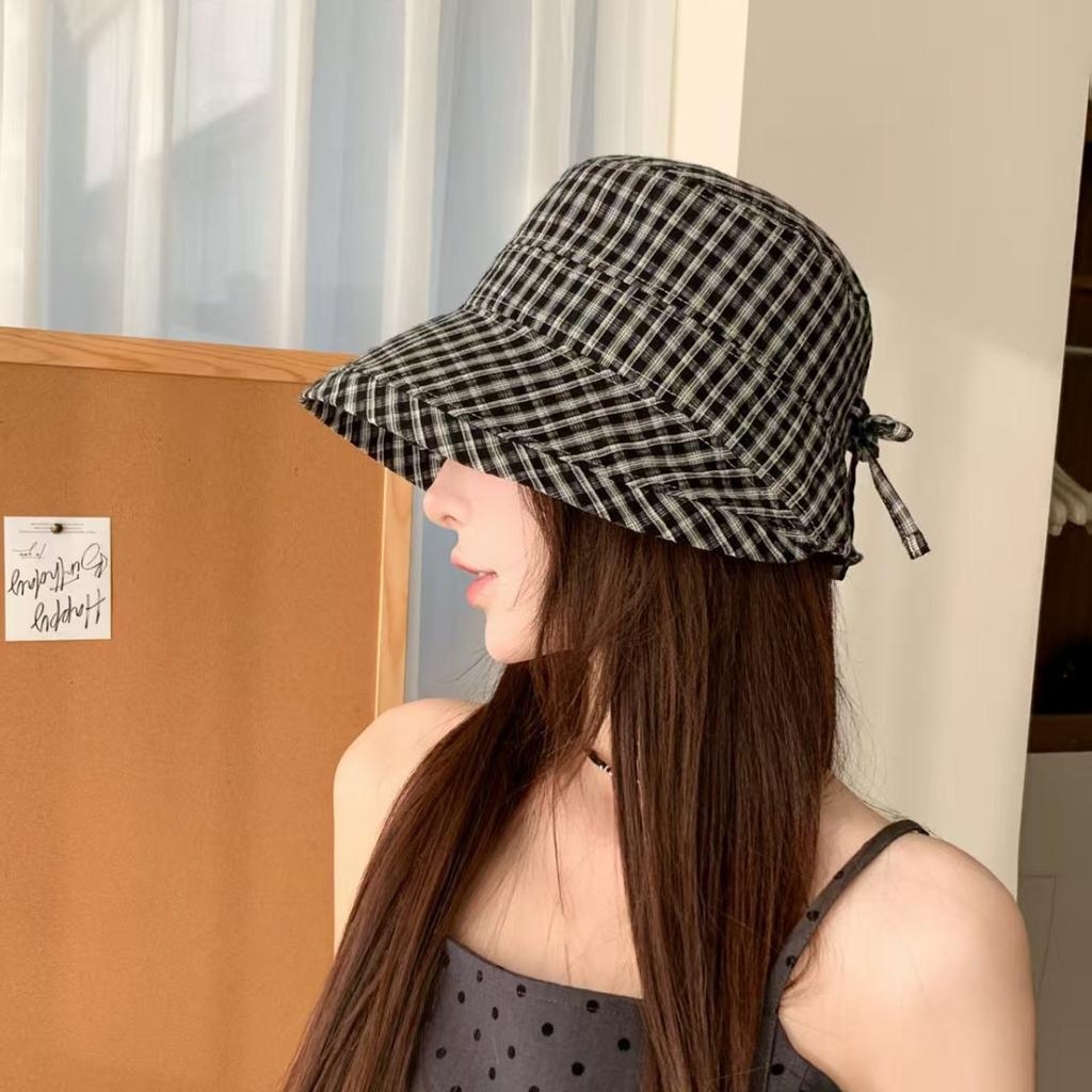 Spring and summer new plaid temperament bucket hat women's sunshade sunscreen UV protection bucket hat versatile