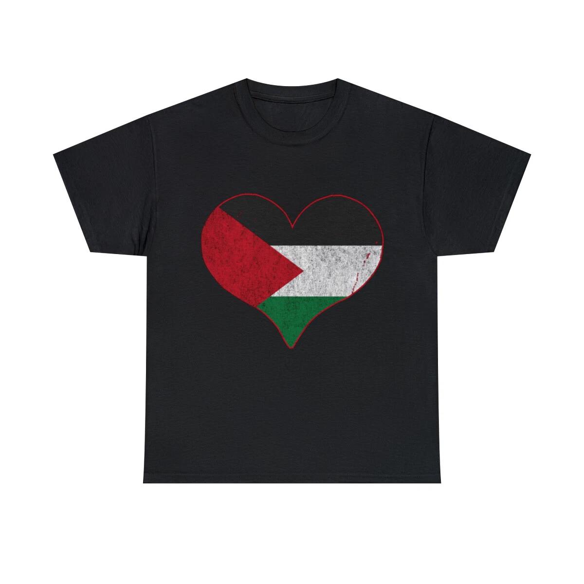 Retro Palestine Flag Heart Graphic Tee Shirt, S-5XL S