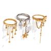 Stylish Floral Pendant Tassels Rings With Freshwater Pearls Stainless Steel Fashion Jewelry For Women