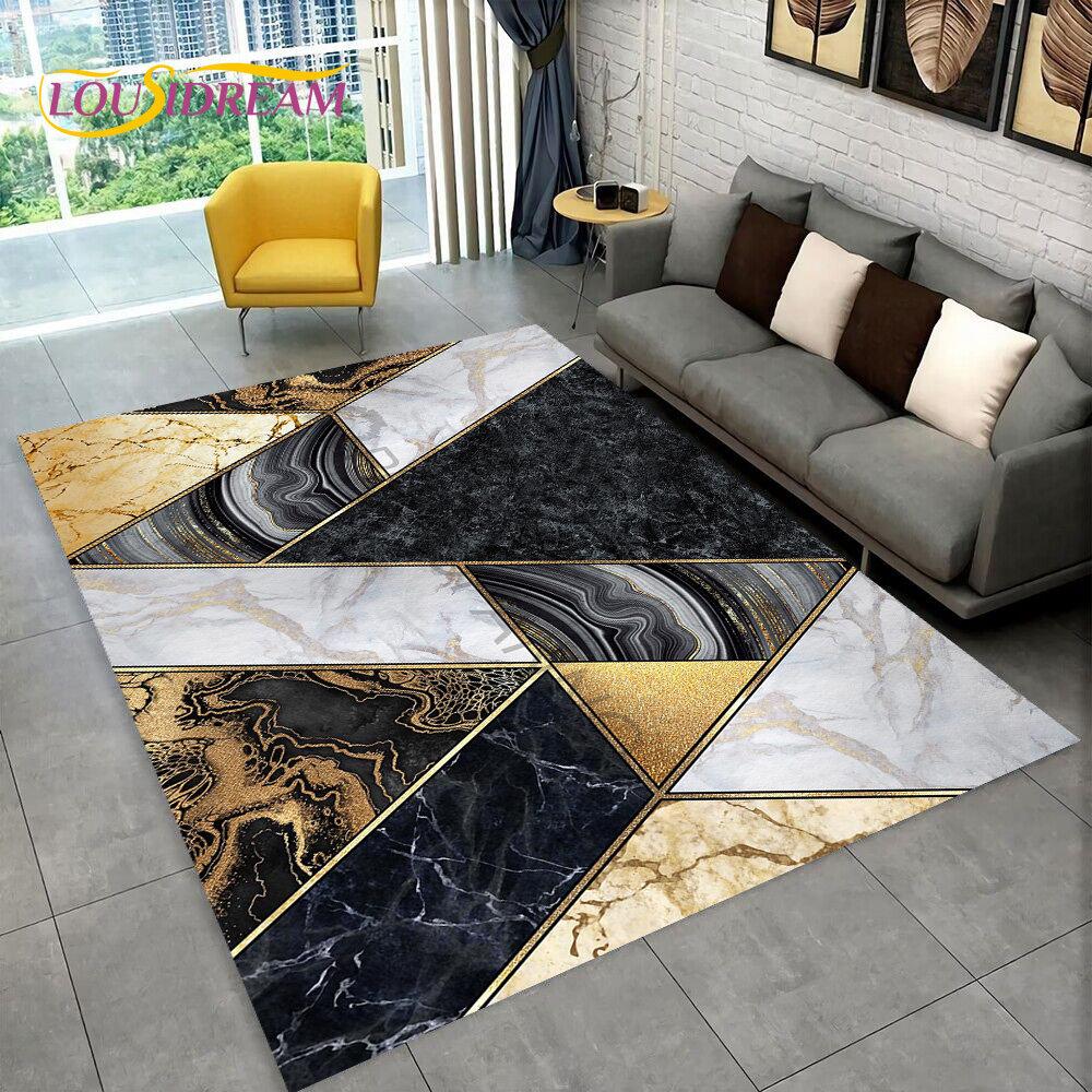 

3D абстрактная геометрия мраморного цвета золотой коврик, ковер для гостиной, спальни, дивана, коврик для украшения, нескользящий напольный коврик HD 120x160cm
