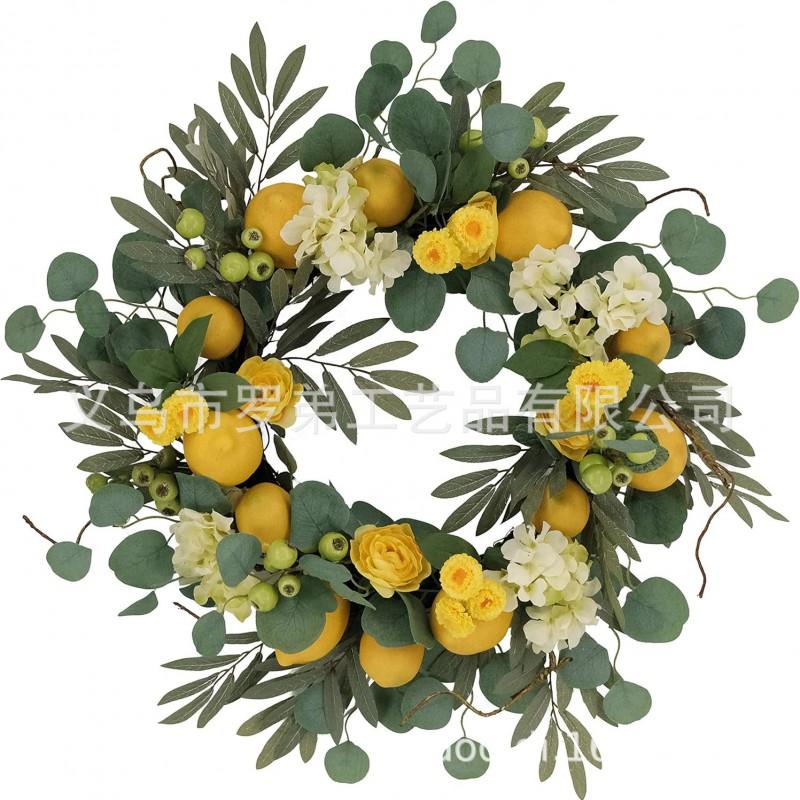 Artificial Lemon Peony Wreath Wall Hanging Decor Door Home Festival Party Decoration