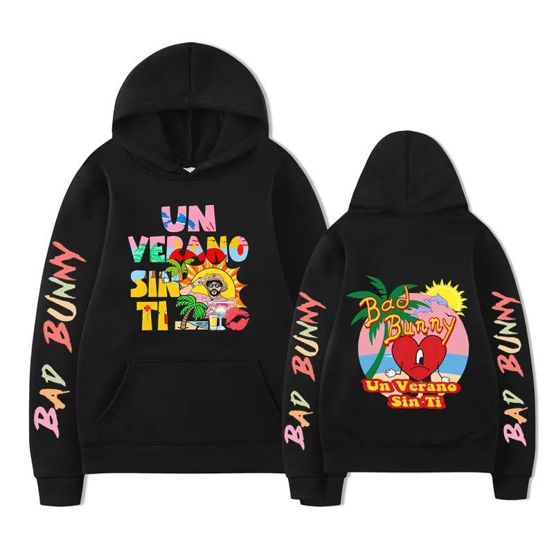 Autumn and winter men and women s casual comfortable warm hooded sweatshirt Bad Bunny print fashion loose hoodie S