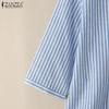 ZANZEA Women Turn Down Collar Loose 3/4 Sleeve Casual Stripe Blouse