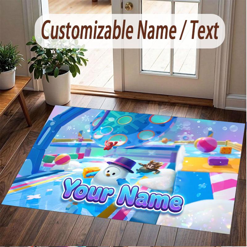 Custom Name Text Crystal Velvet Rug,Fall Guys Soft Plush Decorative Non Slip Floor Carpet