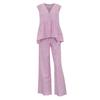 2025 Women's European-American Solid Color V-Neck Sleeveless Top & Long Pants Two-Piece Set - Stylish & Comfy
