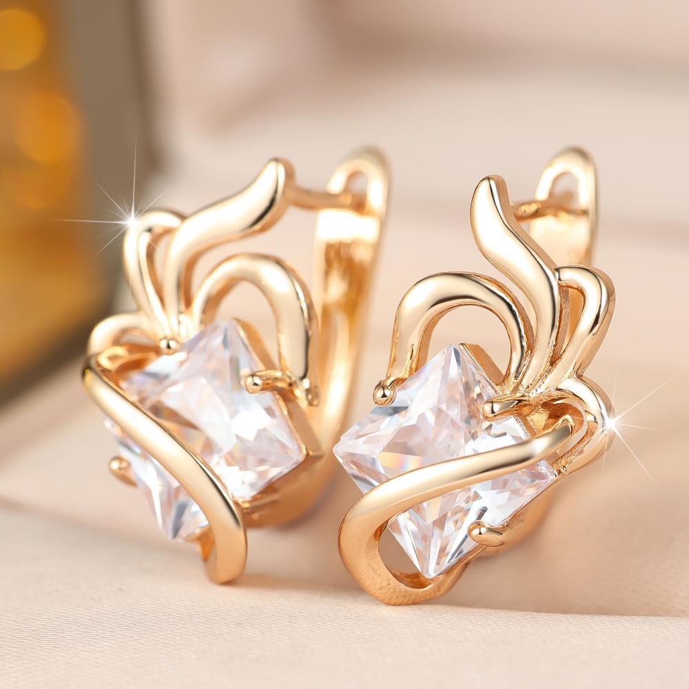 Elegant Gold Color Square Stud Earrings for Women Clear Zircon Geometric Jewelry Fashion Gift