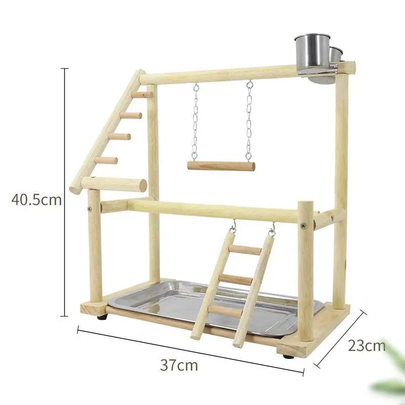 Bird Plays Stand Parrot Playstand Cockatiel Playground Wooden Perch Gym Playground Ladder with Metal Feeder Plate Bird Supplies