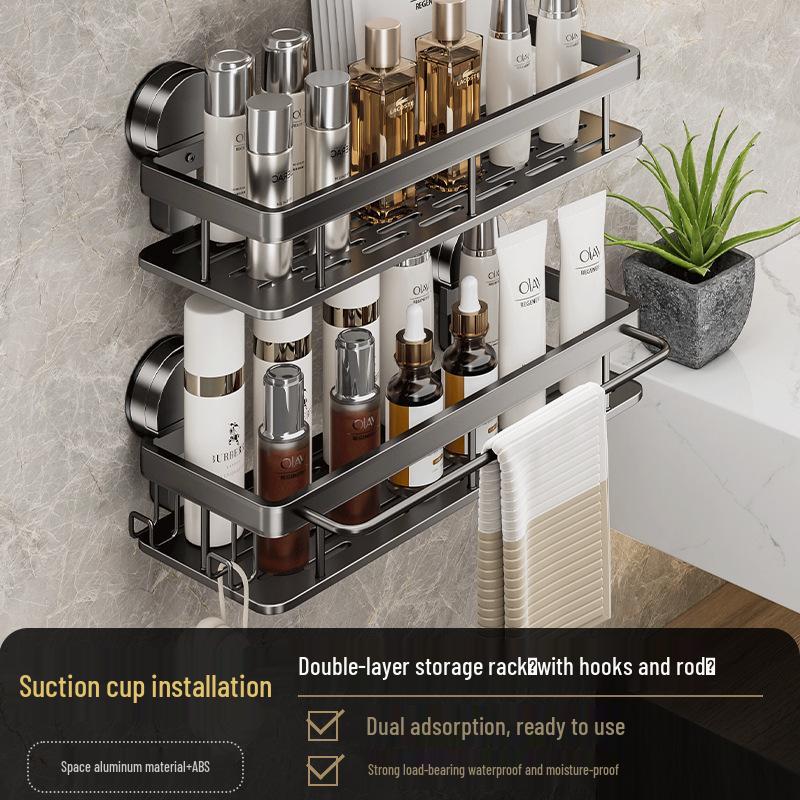 No-Drill Wall-Mounted Bathroom Storage Rack with Suction Cups