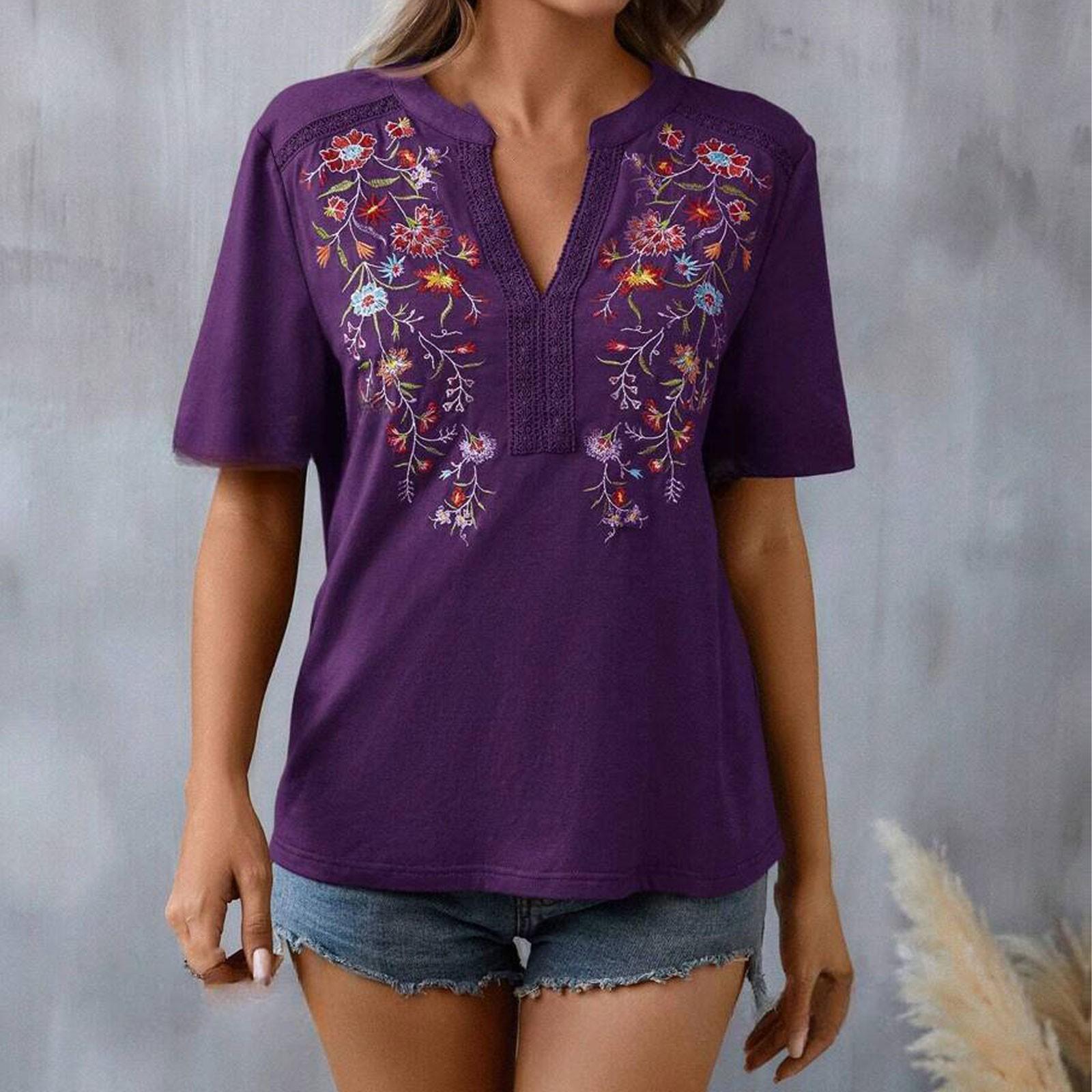 

Новая модная женская футболка с тысячеигольной вышивкой и кружевным топом XL фиолетовый