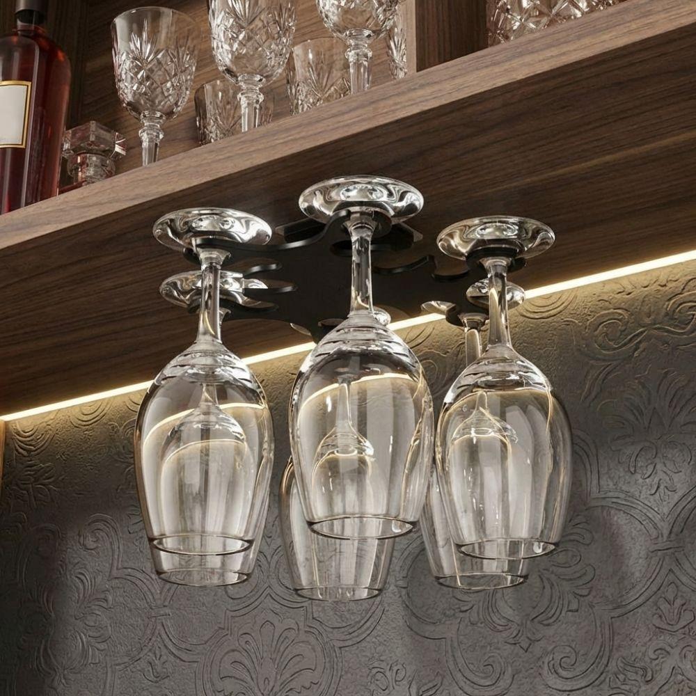 Wall Mounted Rotating Wine Glasses Rack No Punching Inverted Goblets Rack Cabinet Storage