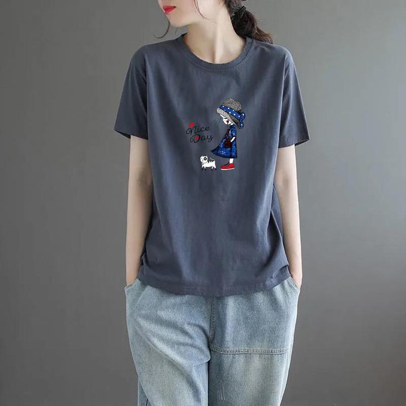 Plus Size Women's Short Sleeve T-Shirt Summer Loose Tshirts Oversized Casual Korean Style Printed Tops