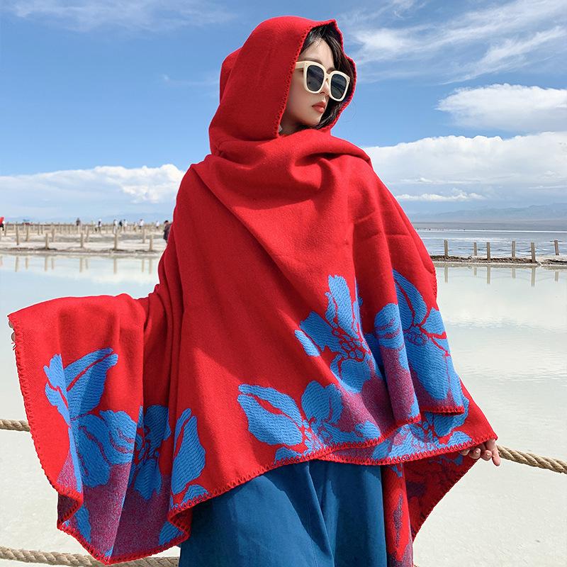 Vacation seaside play travel shawl warm scarf comfortable and breathable big cape ethnic style travel outside cape 130*150cm