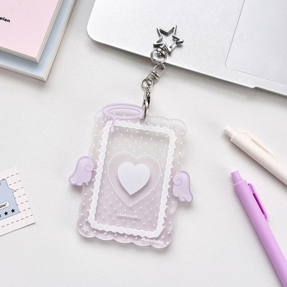 Cute 3 Inch Card Holder Colorful Angel Wings Clear Acrylic Card Sleeve ID Card Cover