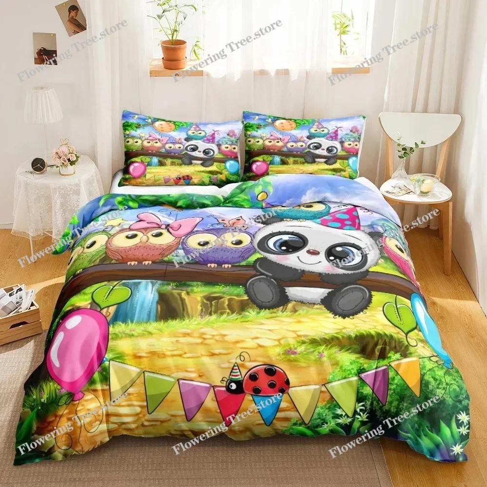 Cartoon Owl Bedding Set 3D Wildlife Print Comforter Cover Bird Animal Duvet Cover King Size Nighthawk Soft Polyester Quilt Cover