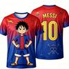 One Piece Luffy Cartoon Soccer T-shirt Messi 10 Gradient Pirate Skull Anchor Short Sleeve Anime Sports Fan Top Unisex