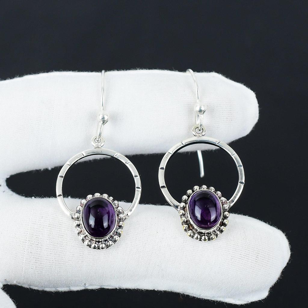 Natural Amethyst Gemstone Earrings, 925 Sterling Silver Earring, Handmade Boho Silver Jewelry Dangle Earrings, Party Wear Gifts