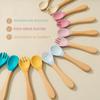 Color Kids Baby Silicone Feeding Bowl Set Food Grade Dishes Plate For Kids Wooden Handle Spoon Fork Training Baby Stuff
