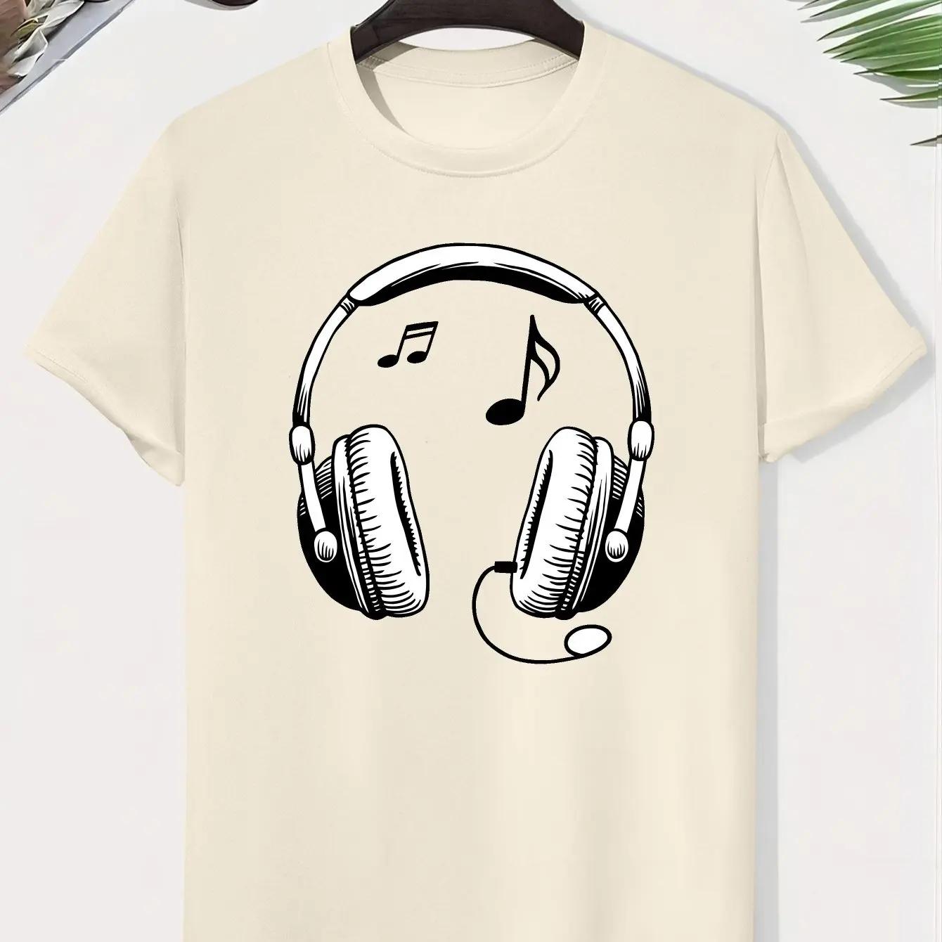 

Men s camouflage headphones, music notes, pattern print, 100% pure cotton casual short-sleeved T-shirt top 4XL