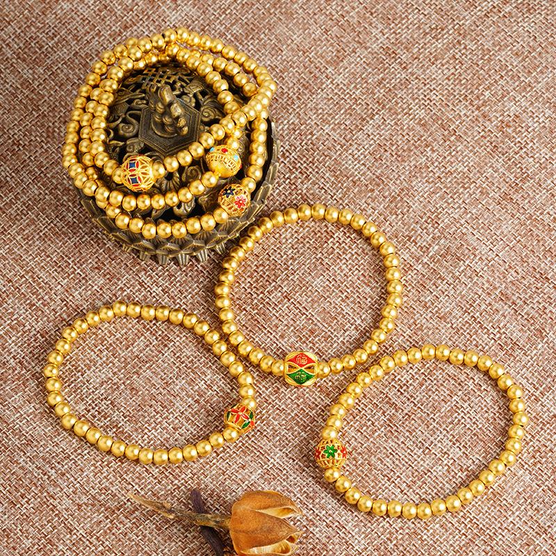 Retro Style Beaded Light Luxury Oil Dripping Hollow Pattern Bracelet Fashionable High-end Jewelry